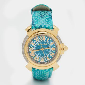 推荐Roberto Cavalli Blue Gold Plated Stainless Steel Leather By Franck Muller 1L006 Women's Wristwatch 35 mm商品