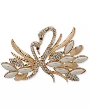 Anne Klein | Gold-Tone Imitation Pearl Crystal Swans Pin,商家Macy's,价格¥163