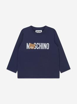 推荐Moschino Navy Baby Long Sleeve Teddy Logo T-Shirt商品