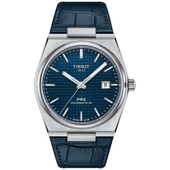 Tissot | Men's Swiss Automatic PRX Powermatic 80 Blue Leather Strap Watch 40mm商品图片,