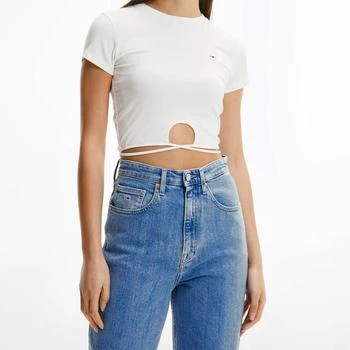 推荐Tommy Jeans Women's Tjw Crop Strap Rib Front Knot Top - Ecru商品