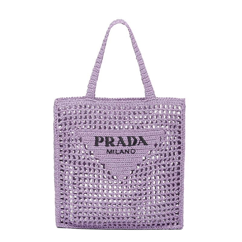Prada | PRADA/普拉达 22新款 女士百合色酒椰纤维解构式单肩手提镂空托特包商品图片,额外9.5折, 包邮包税, 额外九五折