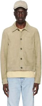 AMI | Khaki Buttoned Leather Jacket,商家Ssense US,价格¥11320