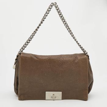 推荐Celine Dark Beige Pebbled Leather Turnlock Flap Chain Shoulder Bag商品