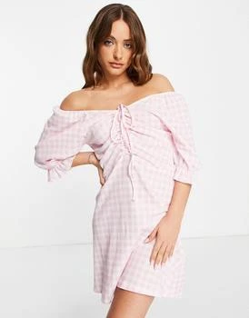 推荐Vero Moda tie front milkmaid mini dress in pink gingham商品