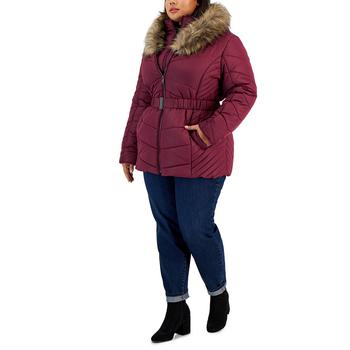 推荐Trendy Plus Size Belted Faux-Fur-Trim Hooded Puffer Coat, Created for Macy's商品