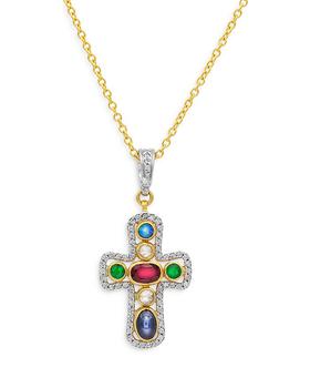 商品Gurhan | 18/22/24K White & Yellow Gold Pointelle Diamond Pavé & Mixed Gemstone Cross Pendant Necklace, 18",商家Bloomingdale's,价格¥40032图片