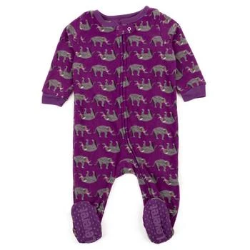 Kids Footed Fleece Pajamas Purple Elephant