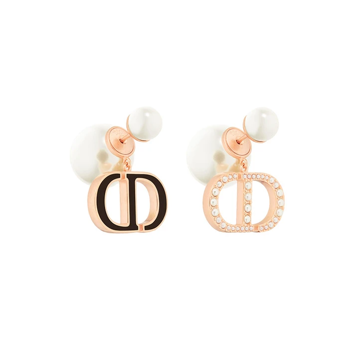 推荐Dior/迪奥 23年新款 TRIBALES女士粉色饰面金属白色树脂珠饰和黑色涂漆装饰耳环商品