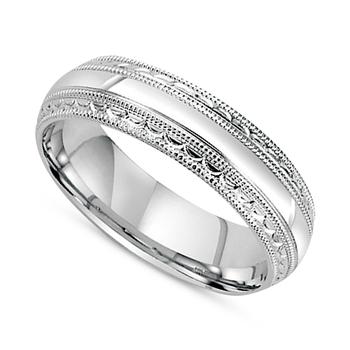 商品Macy's | Men's Milgrain Edge Comfort Fit Wedding Band in 14k White Gold,商家Macy's,价格¥13425图片