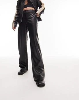Topshop | Topshop faux leather wide leg trouser in black 