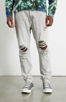推荐Gray Distressed Slim Taper Jeans商品