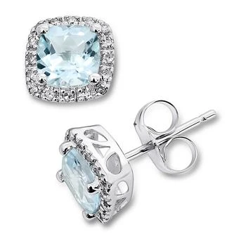 Macy's | Aquamarine (1 ct. t.w.) & Diamond (1/10 ct. t.w.) Stud Earrings in 14k White Gold,商家Macy's,价格¥7490