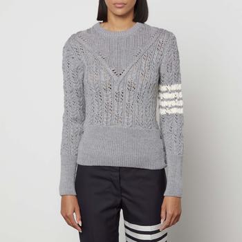 推荐Thom Browne Women's Pullover With 4 Bar In Irish Pointelle Cable - Light Grey商品
