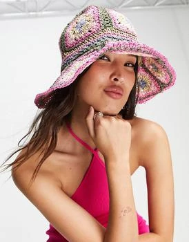 Reclaimed Vintage | Reclaimed Vintage inspired straw crochet bucket hat in pastels 