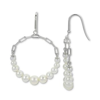 商品Cultured Freshwater Pearl (3-1/2 - 6-1/2mm) Paperclip Circle Drop Earrings in Sterling Silver图片