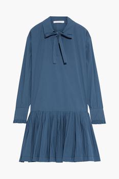 product Bow-detailed pleated cotton-poplin mini dress image