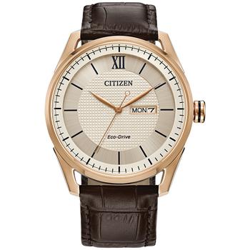 Citizen | Eco-Drive Men's Brown Leather Strap Watch 42mm商品图片,6.4折