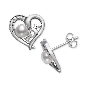 Belle de Mer | Cultured Freshwater Button Pearl (4mm) & Cubic Zirconia Mom Heart Stud Earrings in Sterling Silver商品图片,5折×额外8折, 额外八折