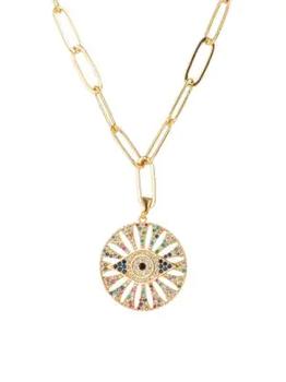 推荐Luxe Miny Goldplated & Multi-Color Cubic Zirconia Circle Evil Eye Pendant Necklace商品