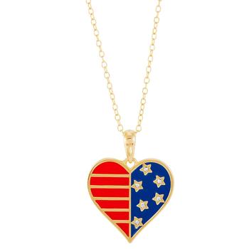 商品Enamel Stars & Stripes Heart Pendant Necklace in 14k Gold-Plated Sterling Silver, 16" + 2" extender, Created for Macy's图片