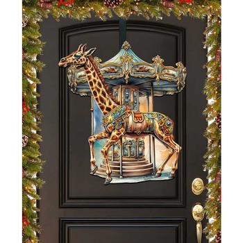 商品Designocracy | Carousel Giraffe Christmas Wooden Door Decor Wall Decor G. DeBrekht,商家Macy's,价格¥1130图片