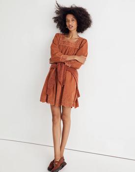 Madewell | Petite Embroidered Corduroy Square-Neck Mini Dress商品图片,3.6折