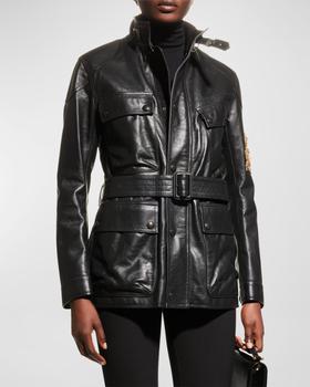 推荐Cadena Logo-Patch Belted Leather Moto Jacket商品