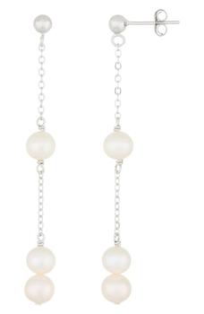 Splendid Pearls | 6-6.5mm White Round Freshwater Pearl Chain Drop Earrings商品图片,