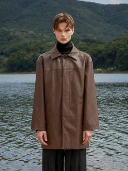 商品FLARE UP | Vegan Leather Balmacaan Mid-Length Coat - Brown,商家W Concept,价格¥1374图片
