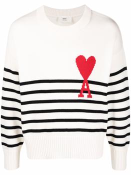 推荐AMI PARIS - Organic Cotton Striped Sweater With Logo商品