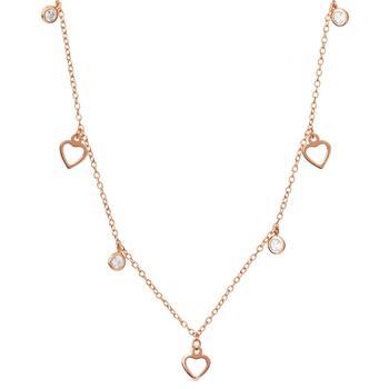 商品Giani Bernini | Cubic Zirconia & Heart Dangle Statement Necklace in 18k Rose Gold-Plated Sterling Silver, 18 + 2" extender, Created for Macy's,商家Macy's,价格¥279图片