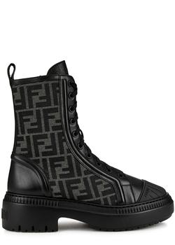 Fendi | Domino FF-jacquard leather biker boots商品图片,