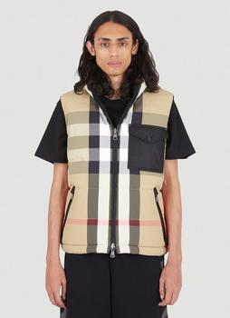 Burberry | Reversible Archive Check Sleeveless Down Jacket in Beige商品图片,