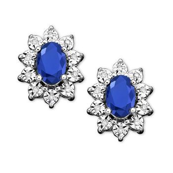 商品Sapphire (1-1/3 ct. t.w.) and Diamond Accent Stud Earrings in 10k White Gold (Also in Emerald)图片