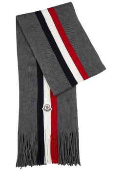 Moncler | Grey striped ribbed wool scarf商品图片,