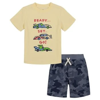KIDS HEADQUARTERS | Big Boys Racecar Jersey T-shirt and Camo French Terry Shorts, 2 Piece Set 6折×额外8折, 额外八折