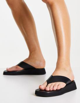 product & Other Stories leather flatform thong sandals in black image