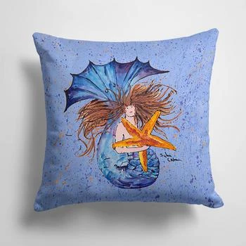 Caroline's Treasures | 14 in x 14 in Outdoor Throw PillowBrown Headed Mermaid on Blue Fabric Decorative Pillow 15 X 15 IN,商家Verishop,价格¥274