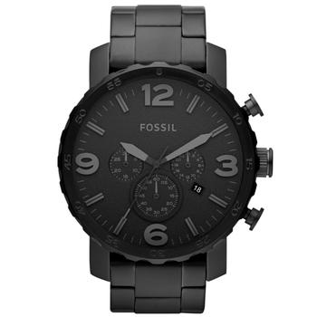Fossil | Men's Chronograph Nate Black-Tone Stainless Steel Bracelet Watch 50mm JR1401商品图片,6折