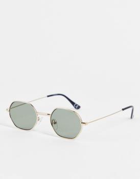 ASOS | ASOS DESIGN 90's/Retro mini angled sunglasses in gold metal with dark green lens - GOLD商品图片,额外9.5折, 额外九五折