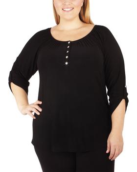 时尚new york女装, New York Collective | New York Collective Plus 3/4 Roll Tab Henley商品图片 2.8折