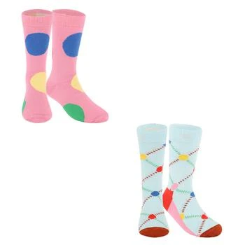 Happy Socks | Geometric dots socks pack of 2 in pink and blue,商家BAMBINIFASHION,价格¥68