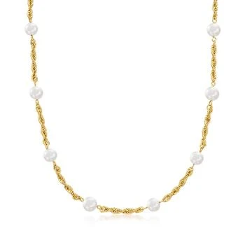 Ross-Simons | Ross-Simons 7-7.5mm Cultured Pearl and 18kt Gold Over Sterling Rope-Chain Necklace,商家Premium Outlets,价格¥1139