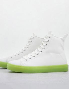 推荐ASOS DESIGN lace up plimsolls in white with green transparent sole商品