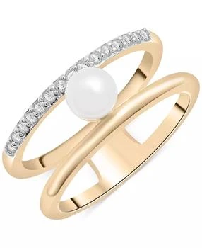 Audrey by Aurate | Cultured Freshwater Pearl (5mm) & Diamond (1/6 ct. t.w.) Openwork Double Row Ring in Gold Vermeil, Created for Macy's,商家Macy's,价格¥2159