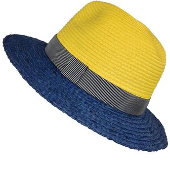 推荐Panama Two-Tone Hat in Blue & Yellow商品