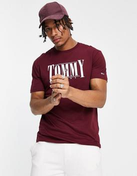 Tommy Jeans | Tommy Jeans classic fit serif logo cotton t-shirt in burgundy商品图片,