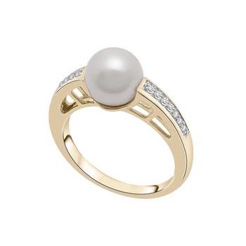 商品Cultured  Freshwater Pearl (8mm) & Diamond (1/10ct. tw.) Fashion Ring in 14K Yellow Gold图片