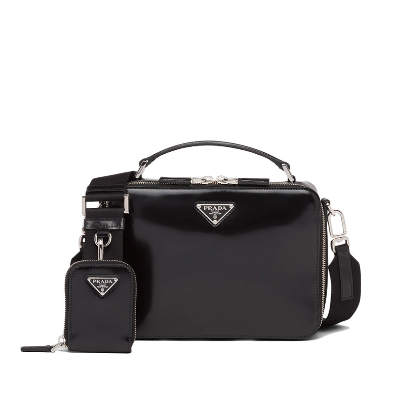 Prada | 【预售3-7天】PRADA/普拉达 21年秋冬Brique系列 男士黑色亮面皮革配可拆卸皮革小袋拉链手袋斜跨单肩包2VH069_ZO6_F0002_V_ZMI商品图片,7.9折, 包邮包税